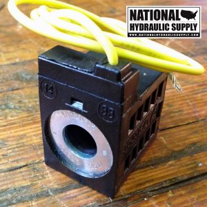 Bucher Hydraulics Parts Wire Stem Deltrol Solenoid Coil, 10226-37, 10VDC, 25W, Dual Lead Yellow Wires - National Hydraulic Supply Hydraulic Power Unit 10vdc Dual Lead Coil